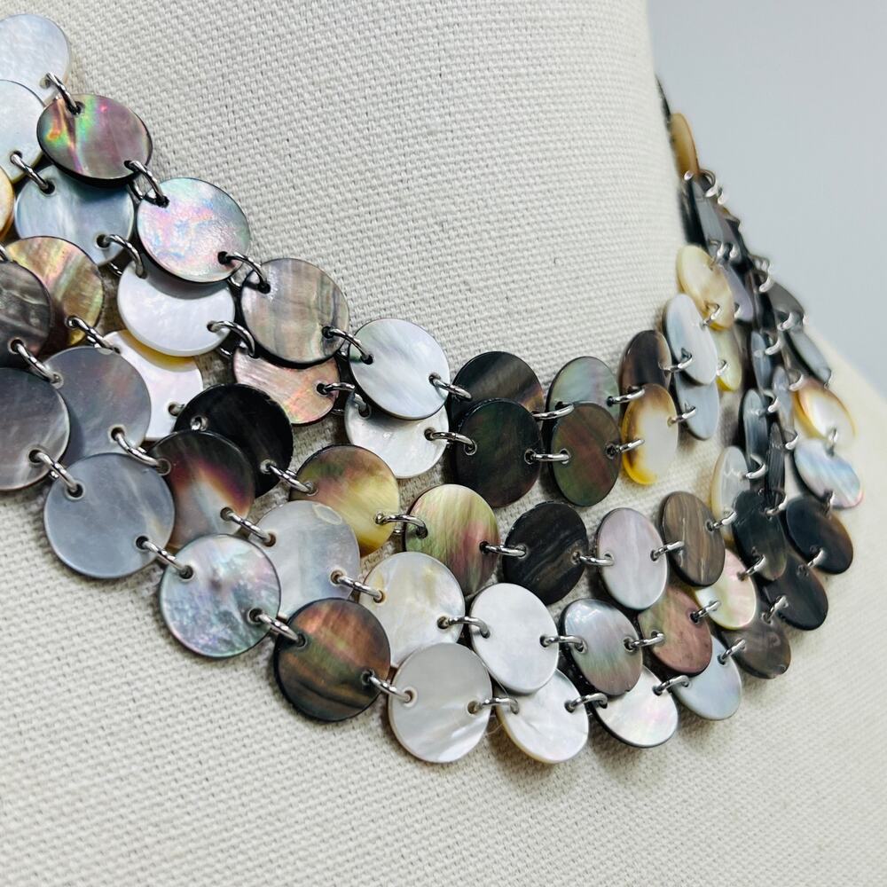 Lia Sophia Moon Drops Layered Mother of Pearl Shell Disc Necklace Coastal